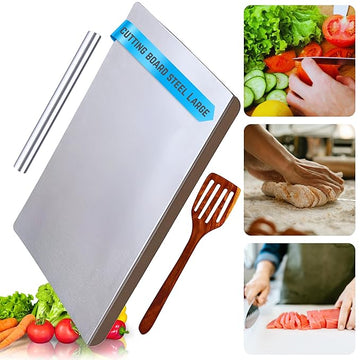 Stainless Steel Chopping Board – With Free Wooden Spatula & Rolling Pin