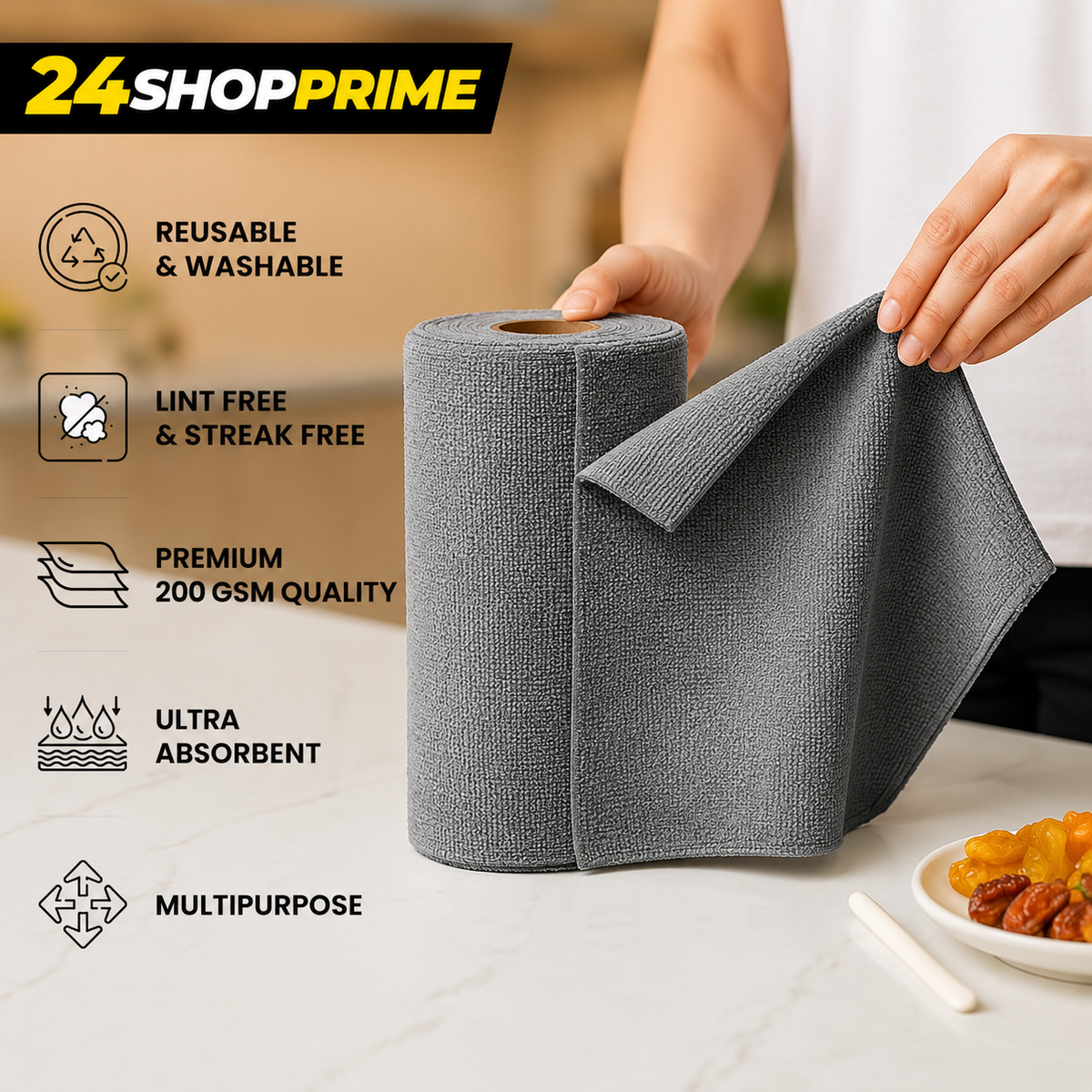 Microfiber Cleaning Cloth Roll, 20Pcs