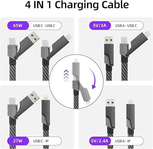 4-in-1 Ultra Fast Charging Cable | Data Cable for Phone, Tablet & Laptop