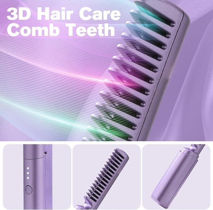Wireless Hair Straightening Brush | Rechargeable Cordless Hair Straightener Comb