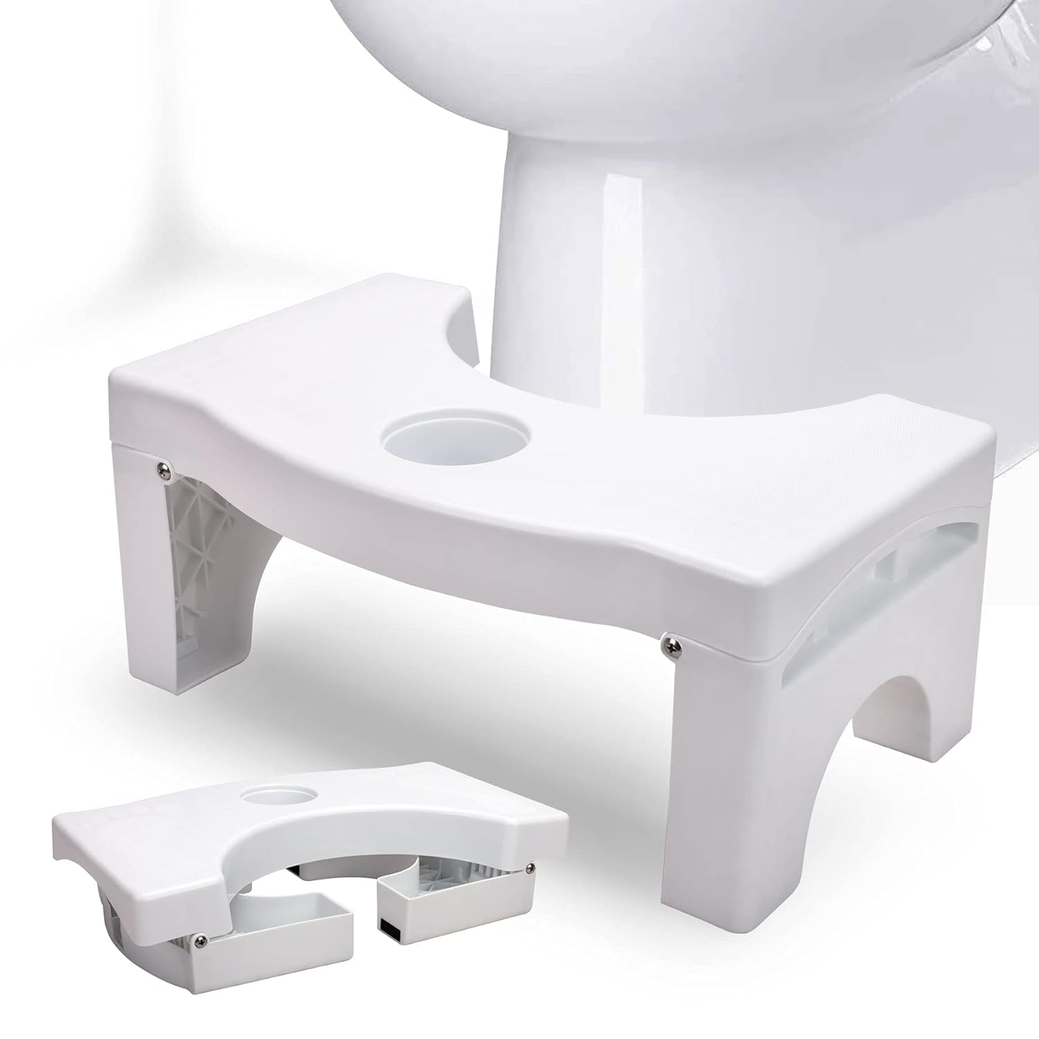Toilet Squat Stool for Western Toilet | Anti-Constipation Ergonomic Foot Stool | Foldable Plastic Potty Step Stool for Kids & Adults with Air Freshener Slot