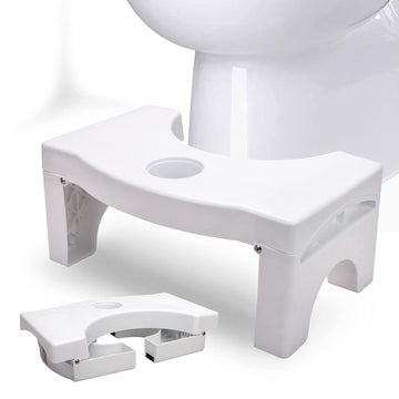 Toilet Squat Stool for Western Toilet | Anti-Constipation Ergonomic Foot Stool | Foldable Plastic Potty Step Stool for Kids & Adults with Air Freshener Slot