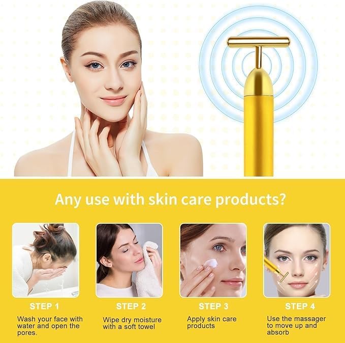 24K Gold Energy Beauty Bar | Electric Vibration Facial Massage Roller