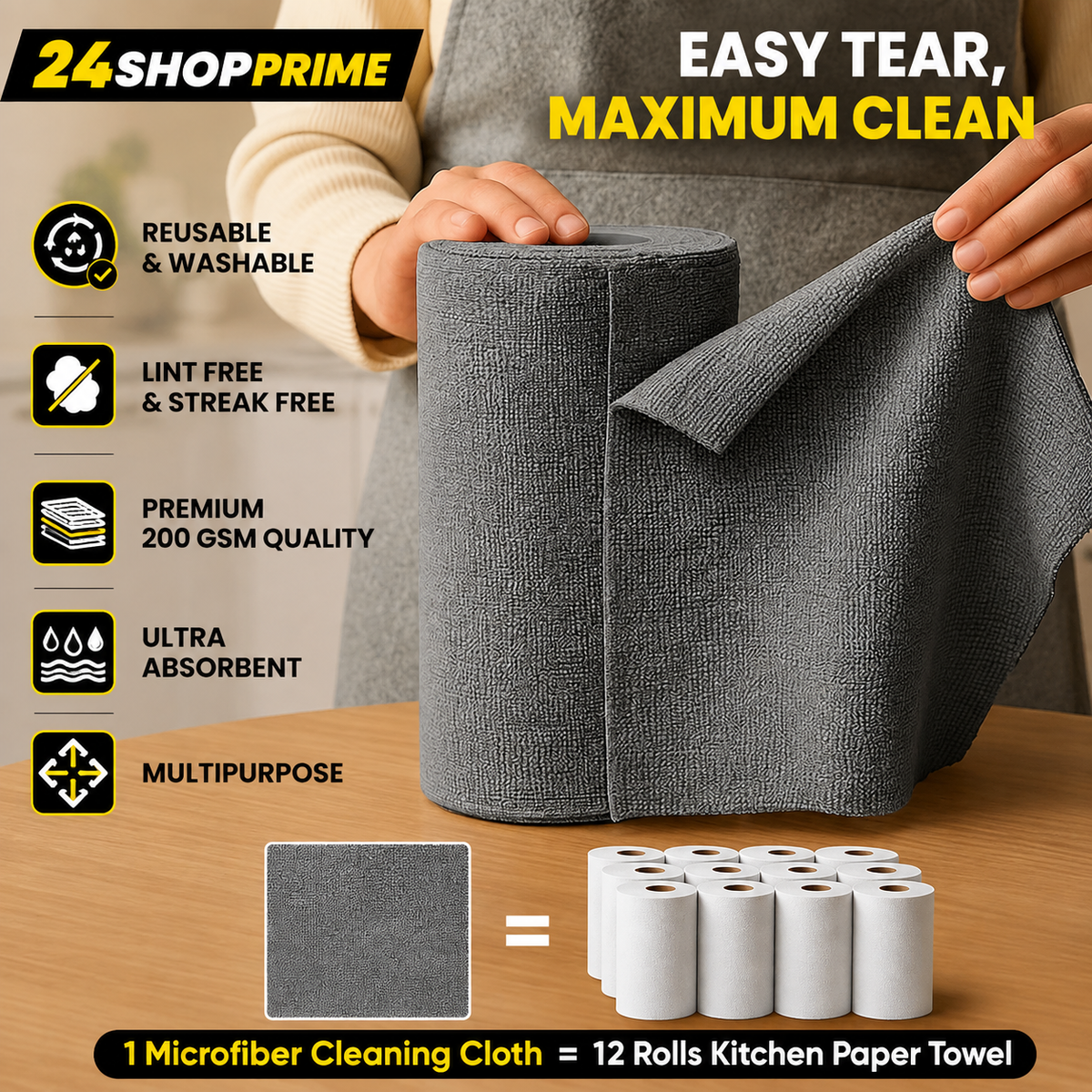 Microfiber Cleaning Cloth Roll, 20Pcs
