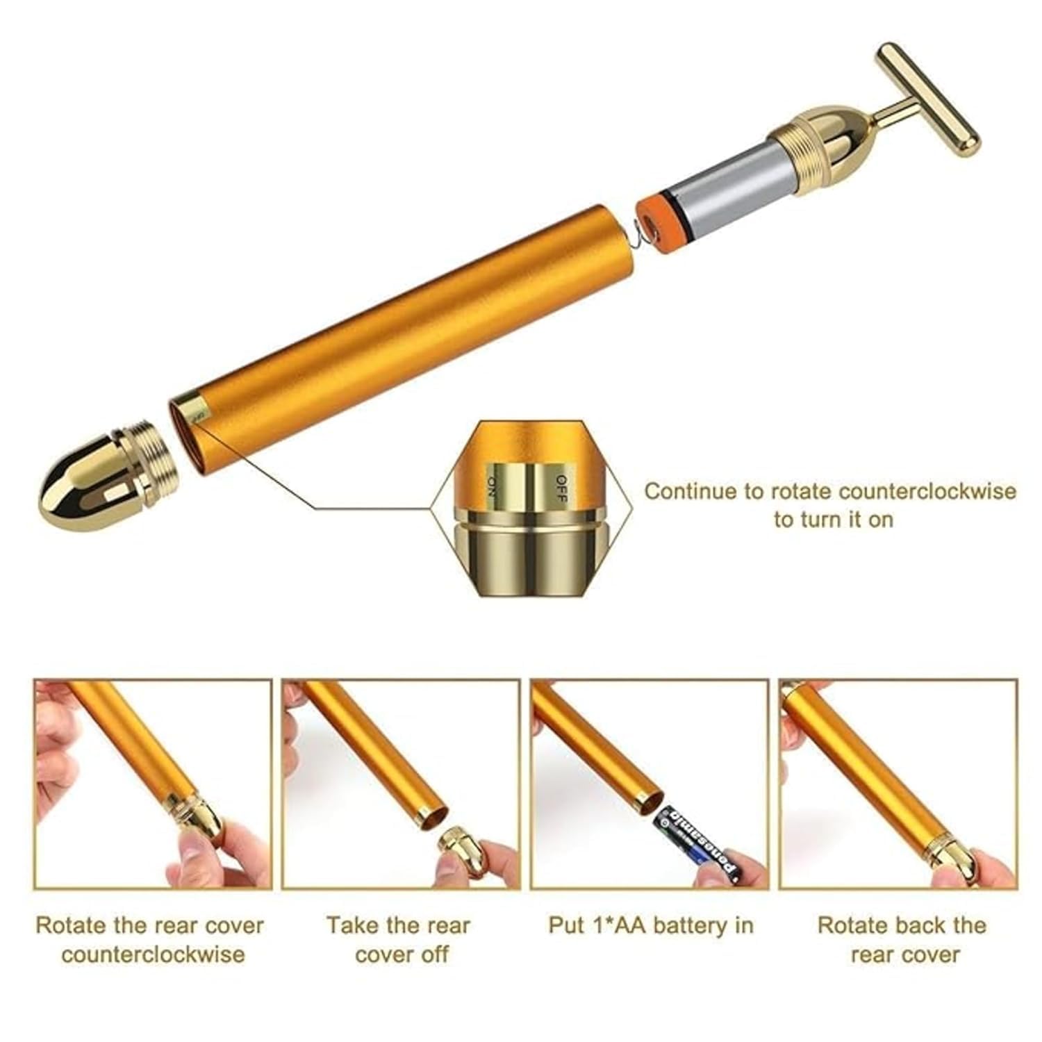 24K Gold Energy Beauty Bar | Electric Vibration Facial Massage Roller