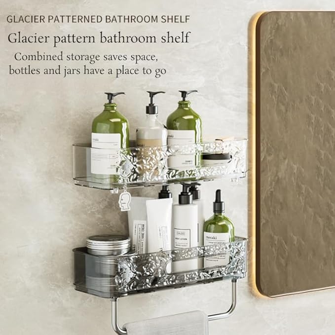 Rust-Proof No-Drill Bathroom Shelf | 2-Tier Shower Caddy Organizer with Hooks & Adhesive Mount