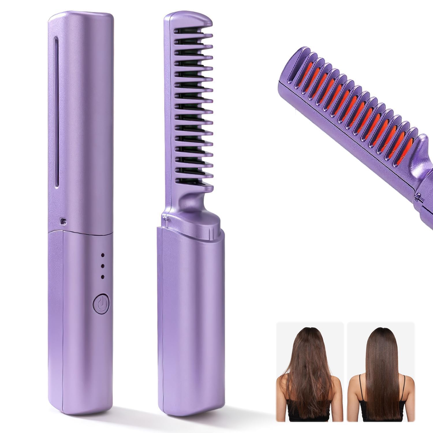 Wireless Hair Straightening Brush | Rechargeable Cordless Hair Straightener Comb