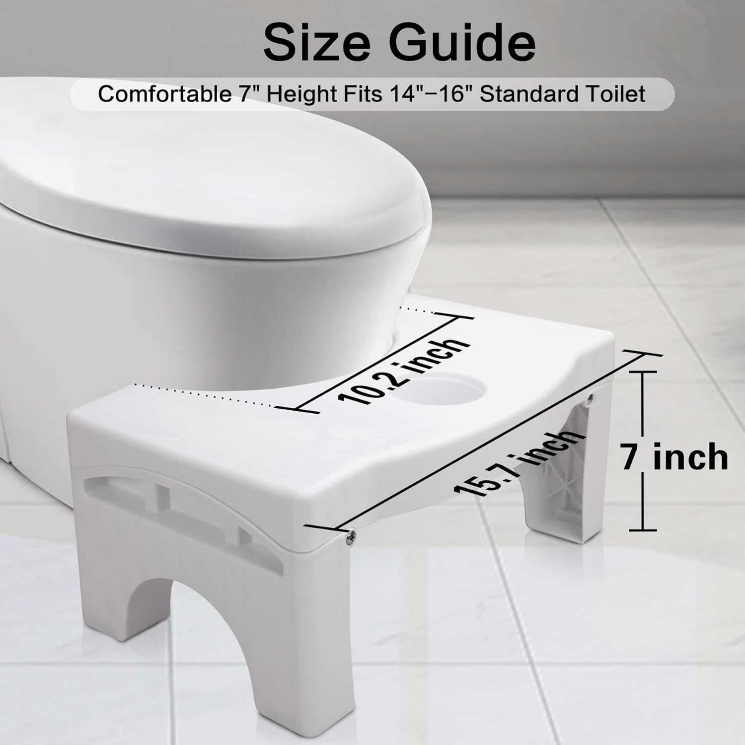 Toilet Squat Stool for Western Toilet | Anti-Constipation Ergonomic Foot Stool | Foldable Plastic Potty Step Stool for Kids & Adults with Air Freshener Slot