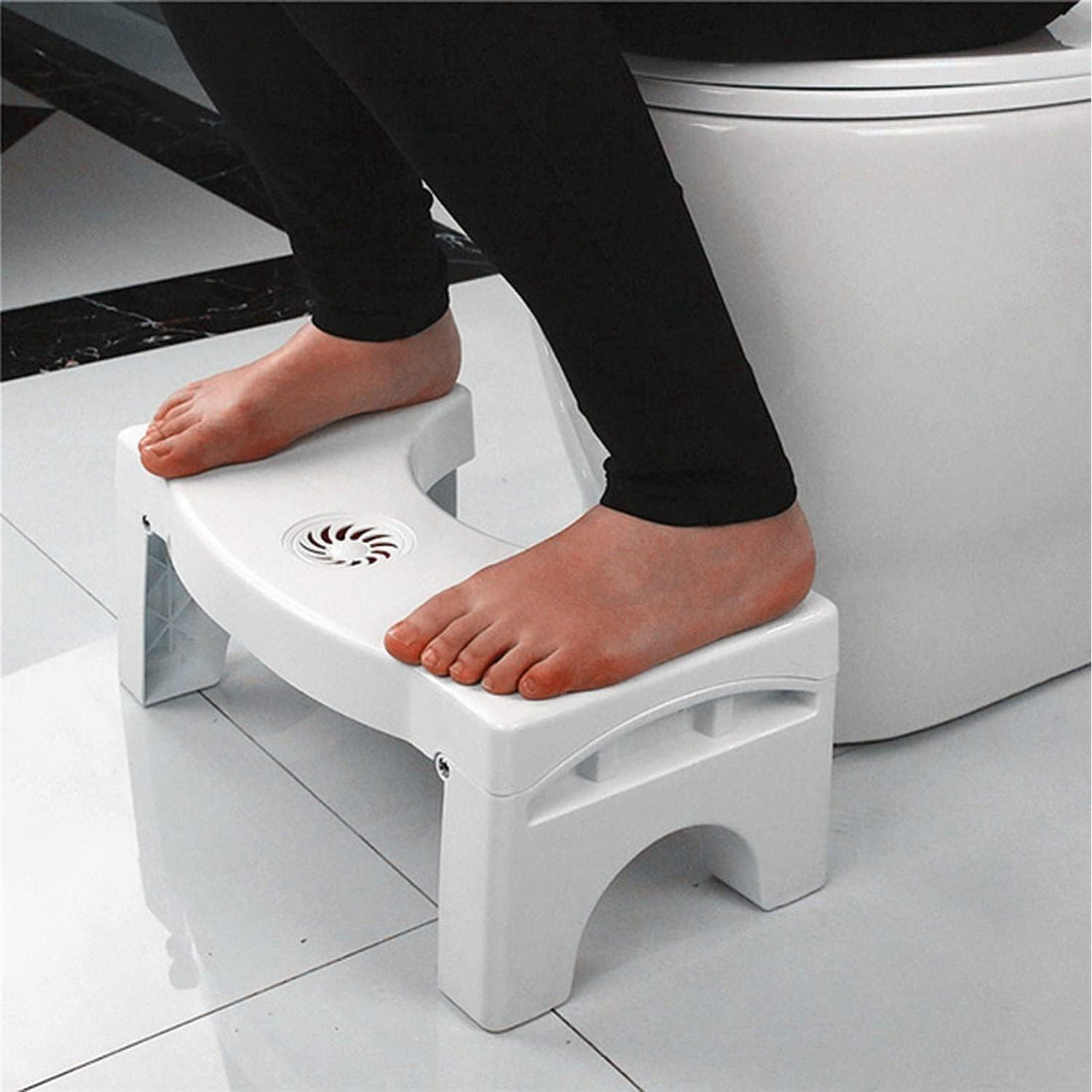 Toilet Squat Stool for Western Toilet | Anti-Constipation Ergonomic Foot Stool | Foldable Plastic Potty Step Stool for Kids & Adults with Air Freshener Slot