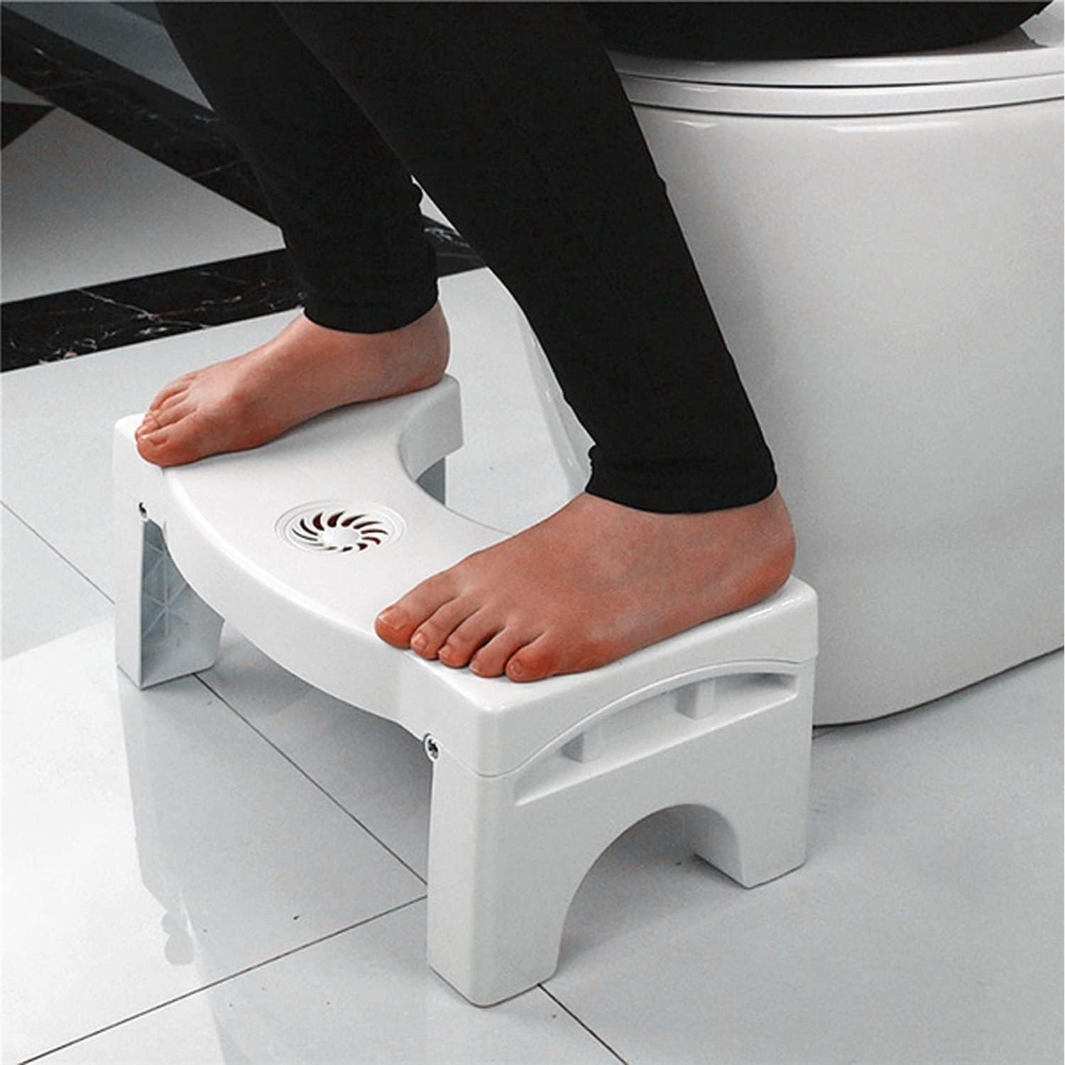Toilet Squat Stool for Western Toilet | Anti-Constipation Ergonomic Foot Stool | Foldable Plastic Potty Step Stool for Kids & Adults with Air Freshener Slot