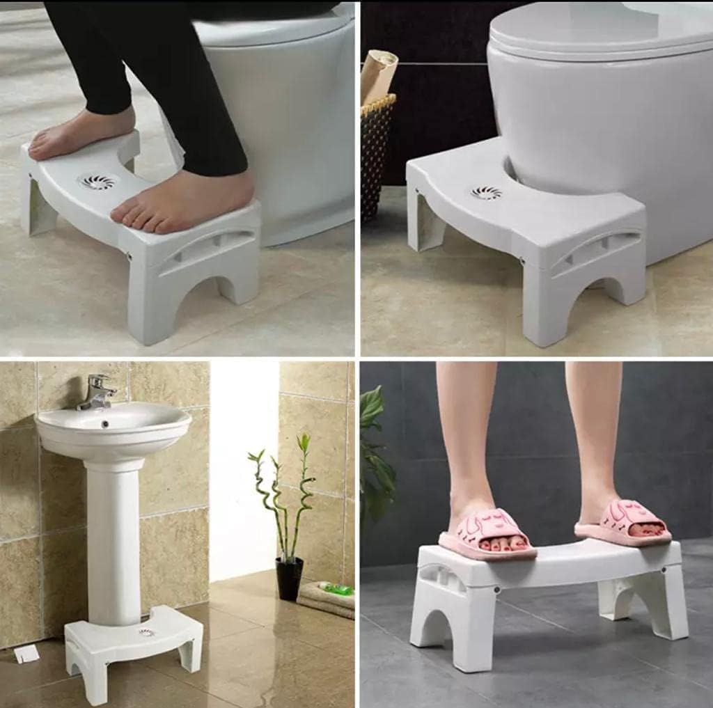 Toilet Squat Stool for Western Toilet | Anti-Constipation Ergonomic Foot Stool | Foldable Plastic Potty Step Stool for Kids & Adults with Air Freshener Slot
