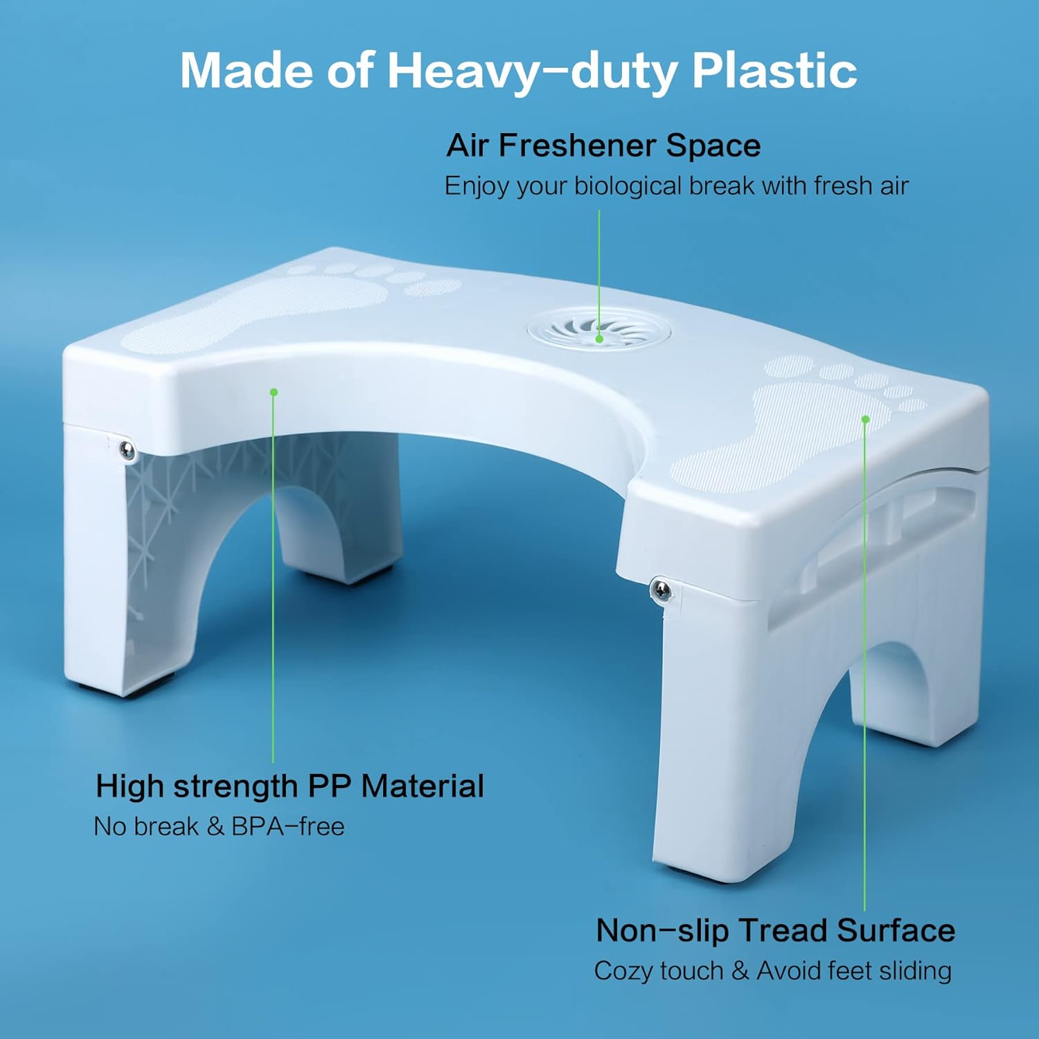 Toilet Squat Stool for Western Toilet | Anti-Constipation Ergonomic Foot Stool | Foldable Plastic Potty Step Stool for Kids & Adults with Air Freshener Slot