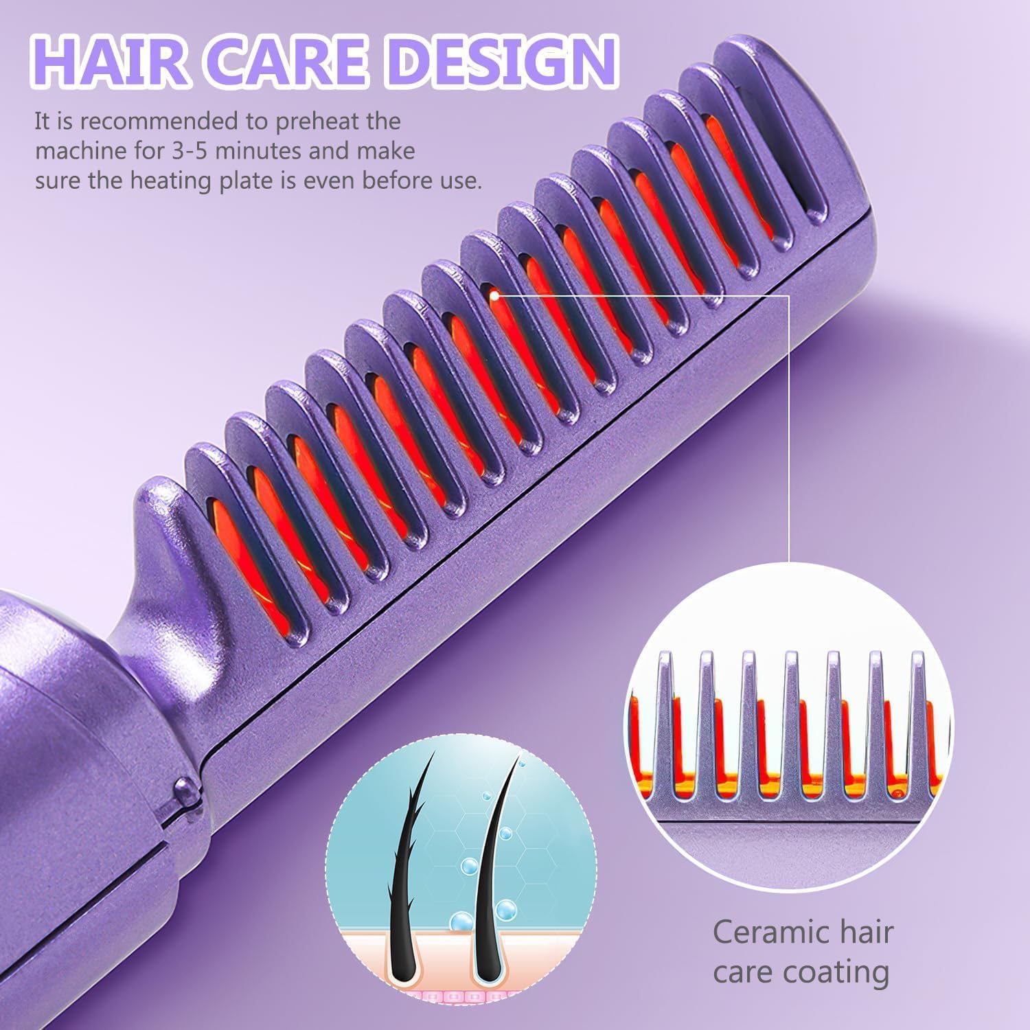 Wireless Hair Straightening Brush | Rechargeable Cordless Hair Straightener Comb