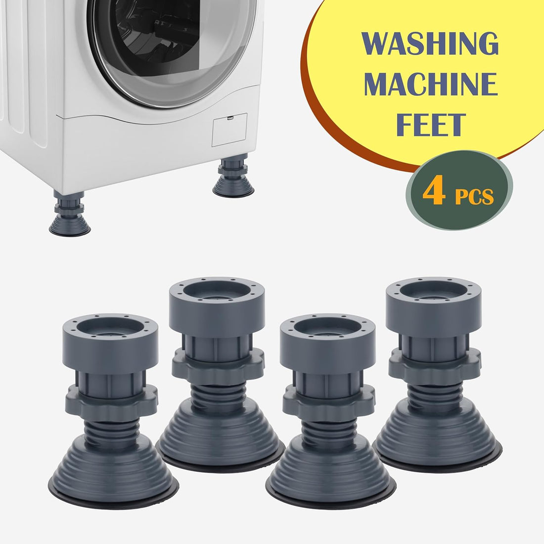 Washing Machine Vibration Pads, Floor Trays, Refrigerator Stand, Washing Machine Stand,Height Adjustment Feet for Refrigerators with Anti-Slip Rubber (4 Pcs Set)