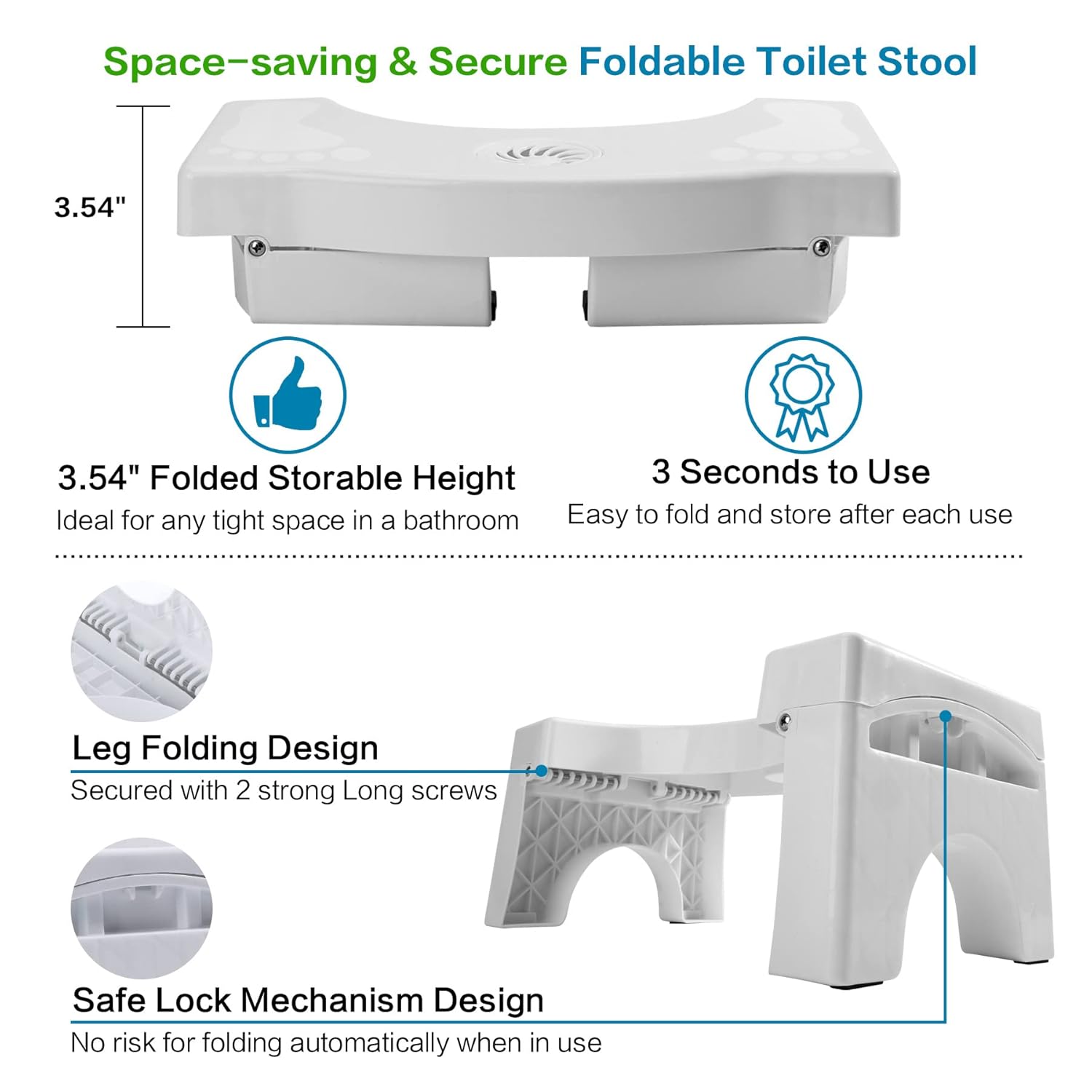 Toilet Squat Stool for Western Toilet | Anti-Constipation Ergonomic Foot Stool | Foldable Plastic Potty Step Stool for Kids & Adults with Air Freshener Slot