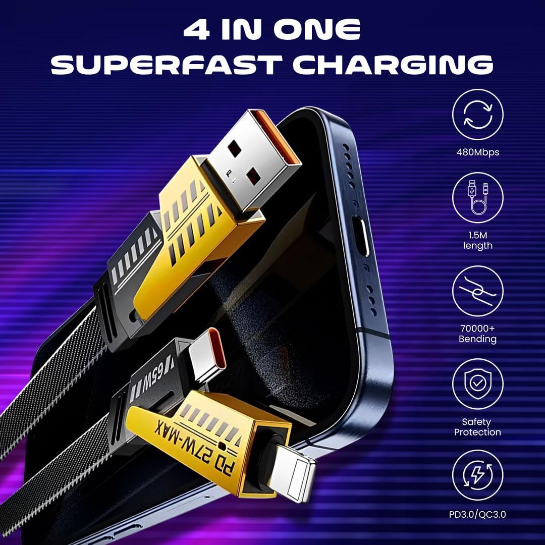 4-in-1 Ultra Fast Charging Cable | Data Cable for Phone, Tablet & Laptop