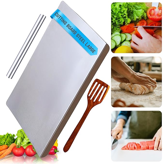 Stainless Steel Chopping Board – With Free Wooden Spatula & Rolling Pin