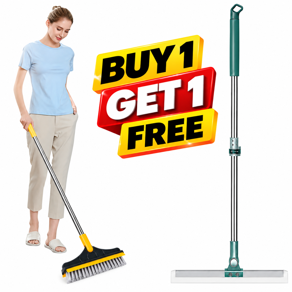 2-in-1 Bathroom Cleaning Brush + Silicone Floor Wiper – BUY 1 GET 1 FREE
